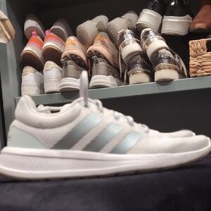 White and Gray Adidas Sneakers with Stripes